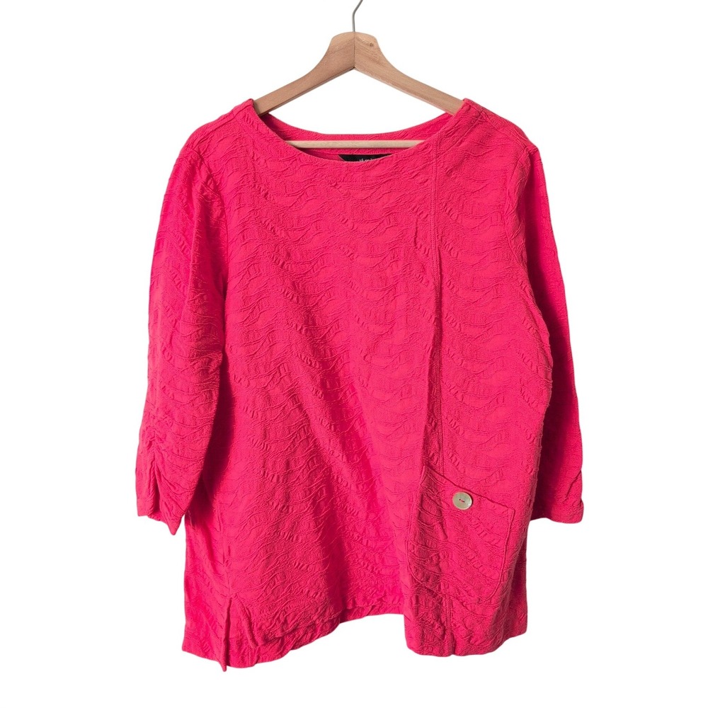 Ali‎ Miles Women's Red Textured 3/4 Sleeve Tunic Top Large Art to Wear Lagenlook
